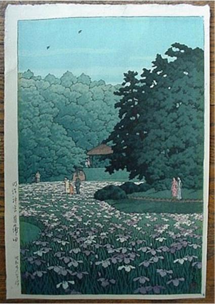 Hasui Kawase - Iris Garden at Meiji Shrine, Tokyo