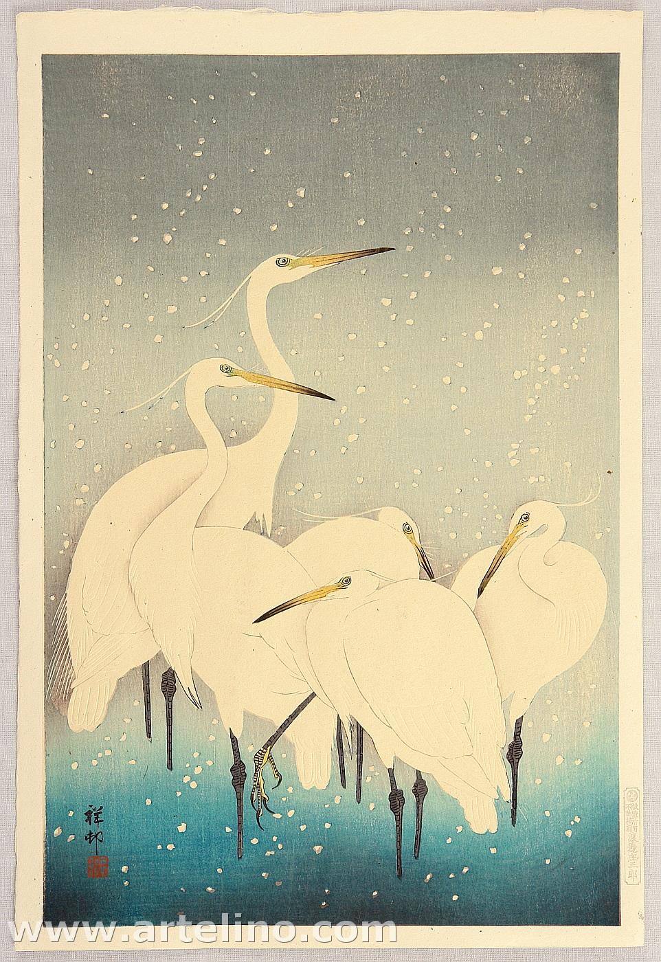 Ohara Koson - Egrets on a Snowy Night