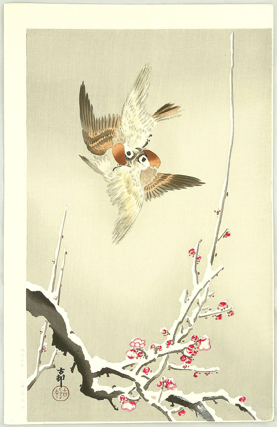 Ohara Koson - Sparrows above Plum Tree