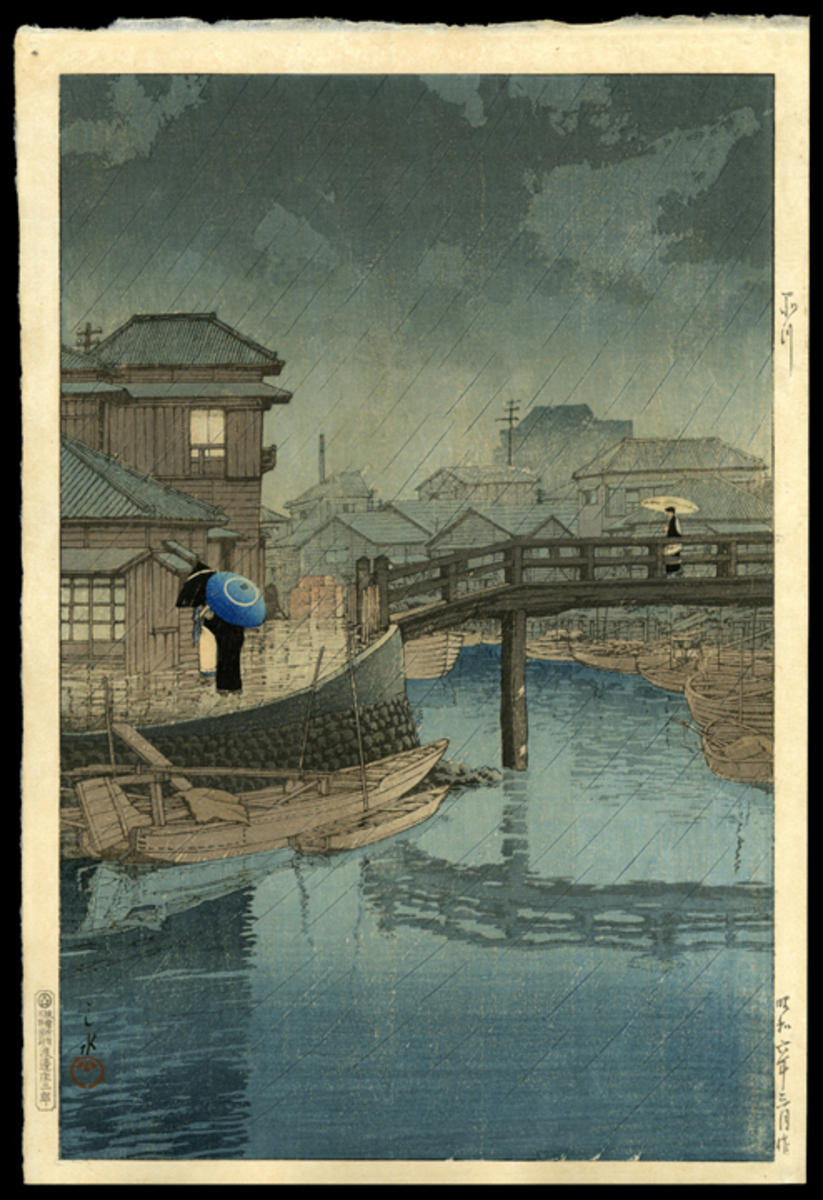 Hasui Kawase - Rainy Season at Ryoshimachi, Shinagawa