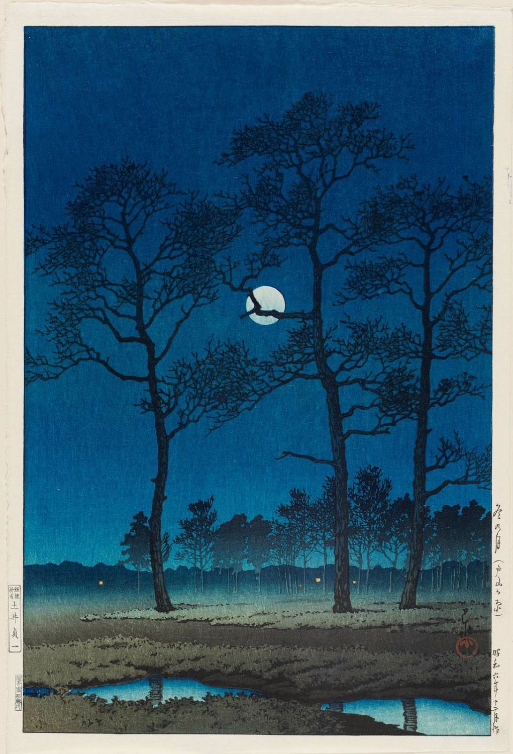 Hasui Kawase - Winter Moon at Toyamagahara (Fuyu no tsuki [Toyamagahara])